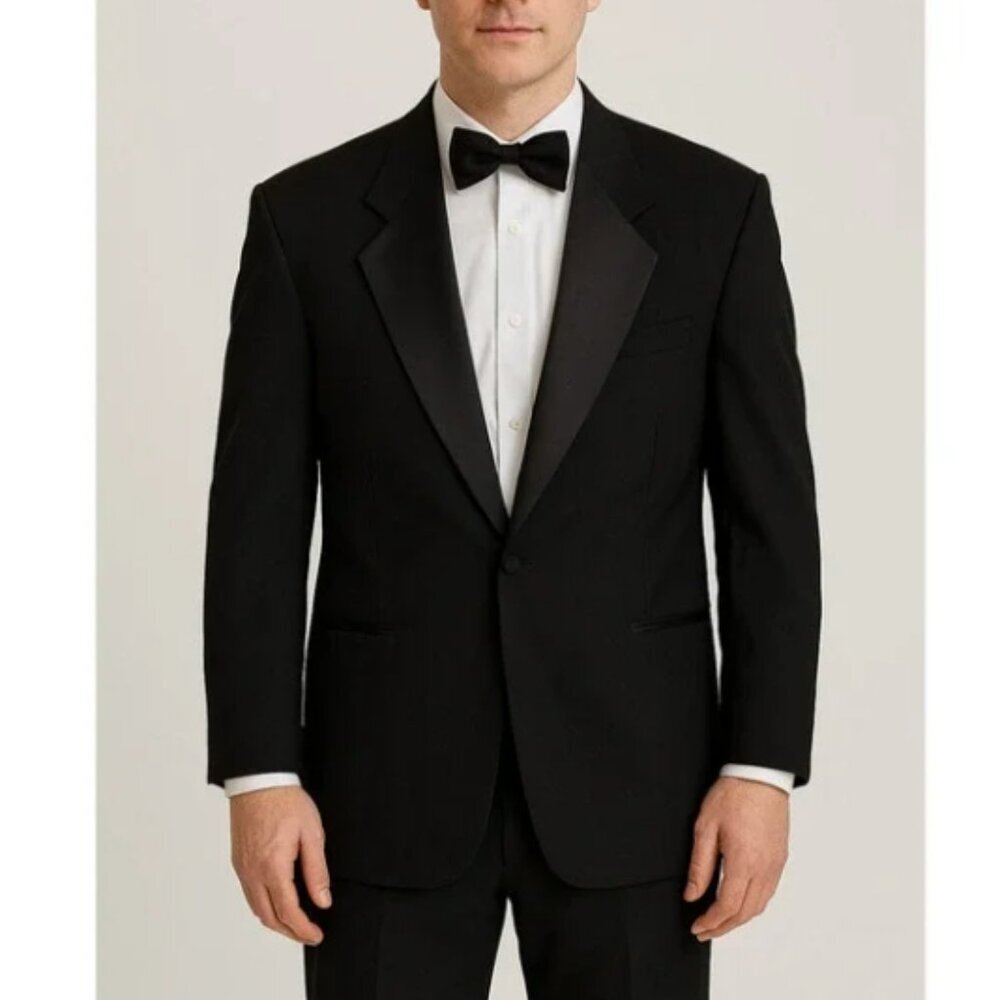 Pierre Balmain Tuxedo Jacket Blazer Men 44S Black 100% Wool Formal Wedding Satin